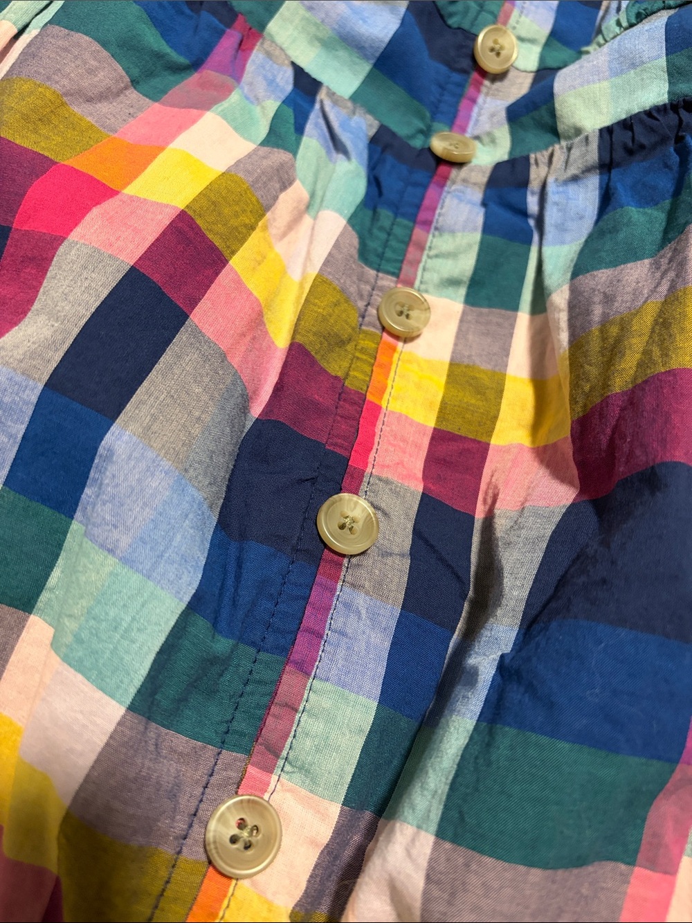 J. Crew Multicolor Plaid Madras V-Neck Sleeveless Midi Dress w/ Buttons - Picture 4 of 7